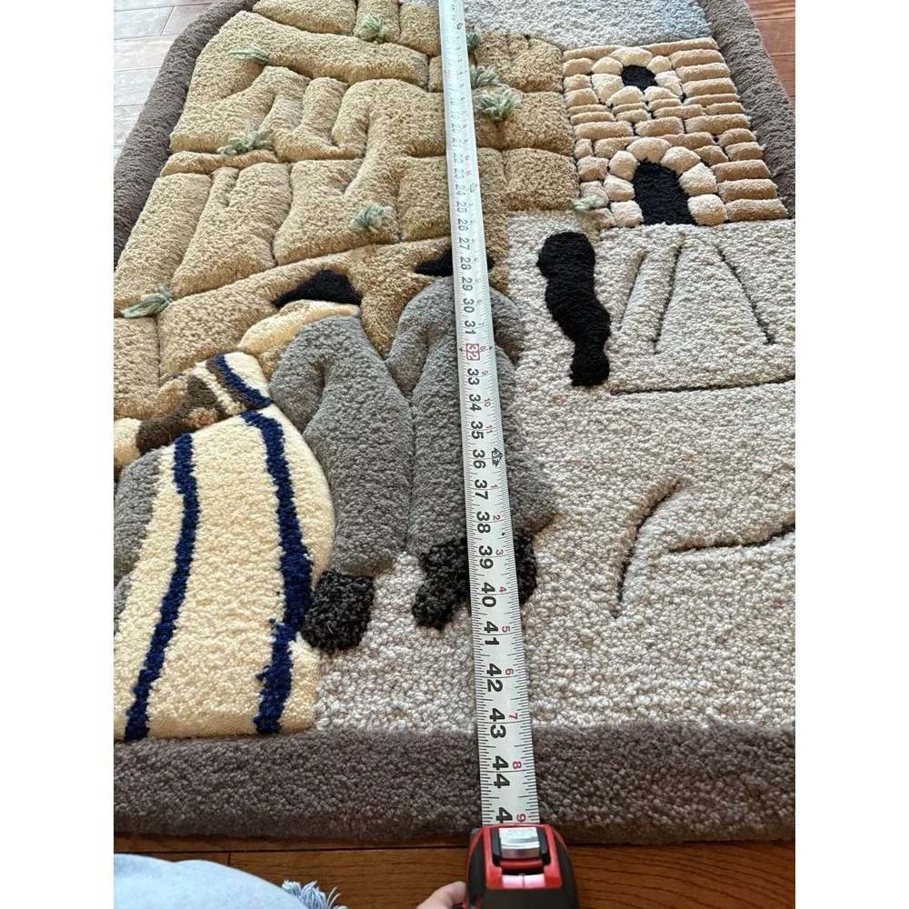 VTG TEFEN CARPETS ISRAELI WAILING WALL  TAPESTRY WOOL Wall Hanging 2.3' By 3.75'